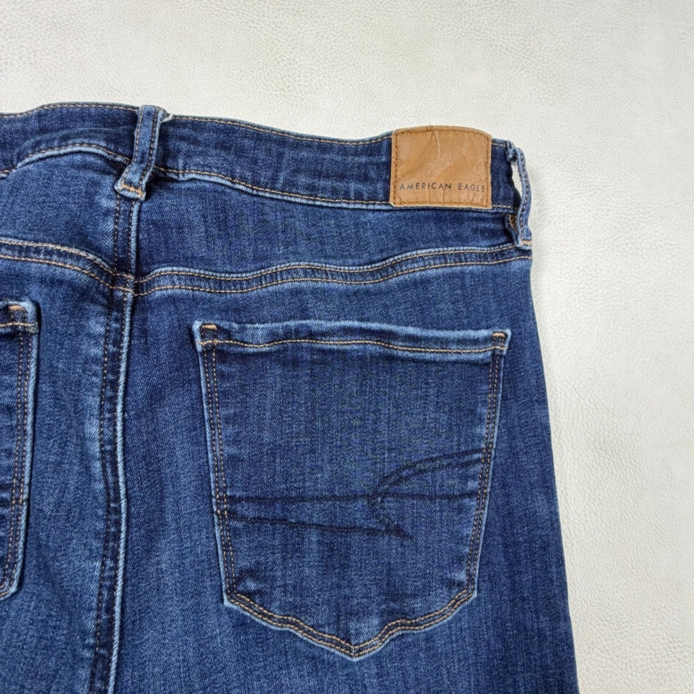 American Eagle Super Hi-Rise Flare Jeans Dark Wash Scalloped Hem Size 10 Regular - Picture 10 of 14